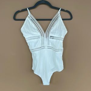 Blue Blush White Bodysuit w/ Adjustable Straps Illusion and Lined Size Small NWT